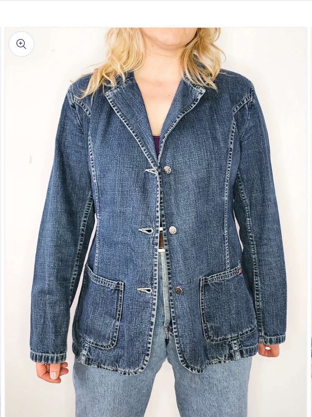 St. John’s Bay Denim Blazer Jacket Medium Wash Button Front Size Medium